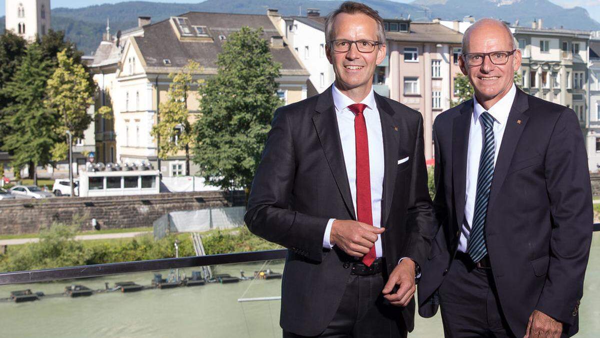 Generaldirektor Ferdinand Müller (rechts) und Landesdirektor Ferdinand Bucher in Villach