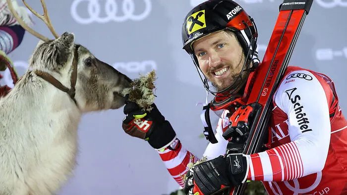 Marcel Hirscher mit Mr. Snow
