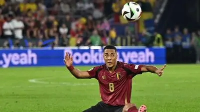 240622 EURO2024 BELGIUM VS ROMANIA Youri Tielemans 8 of Belgium pictured in action during a soccer game between the national teams of Belgium, called the Red Devils and Romania on the second matchday in Group E in the group stage of the UEFA EURO, EM, Europameisterschaft,Fussball 2024 tournament , on Saturday 22 June 2024 in Cologne , Germany . PHOTO SPORTPIX David Catry Cologne GERMANY PUBLICATIONxNOTxINxBELxUKxUSA Copyright: xx 467007