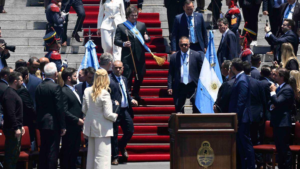 Argentiniens neuer Präsident Javier Milei vor seiner Rede