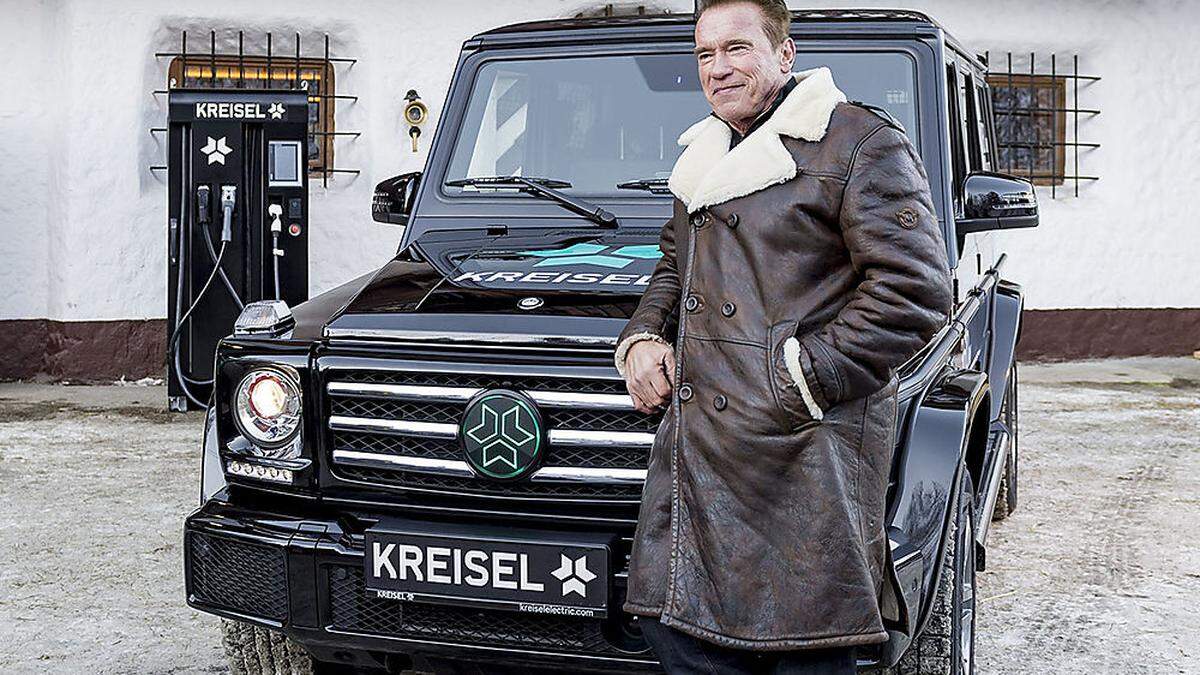 Schwarzenegger mit dem von Kreisel elektrifizierten Mercedes G