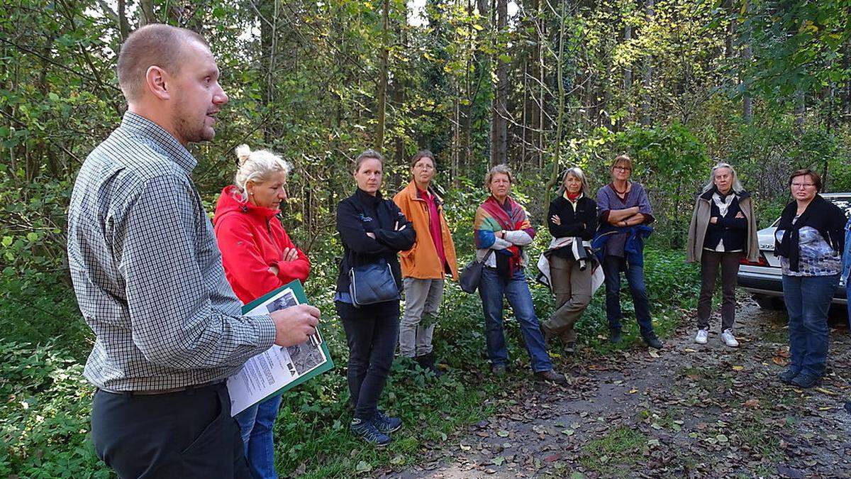 Forstwirt Andreas Scherr war beim Waldspaziergang für Frauen am Freitag der sprichwörtliche Hahn im Korb