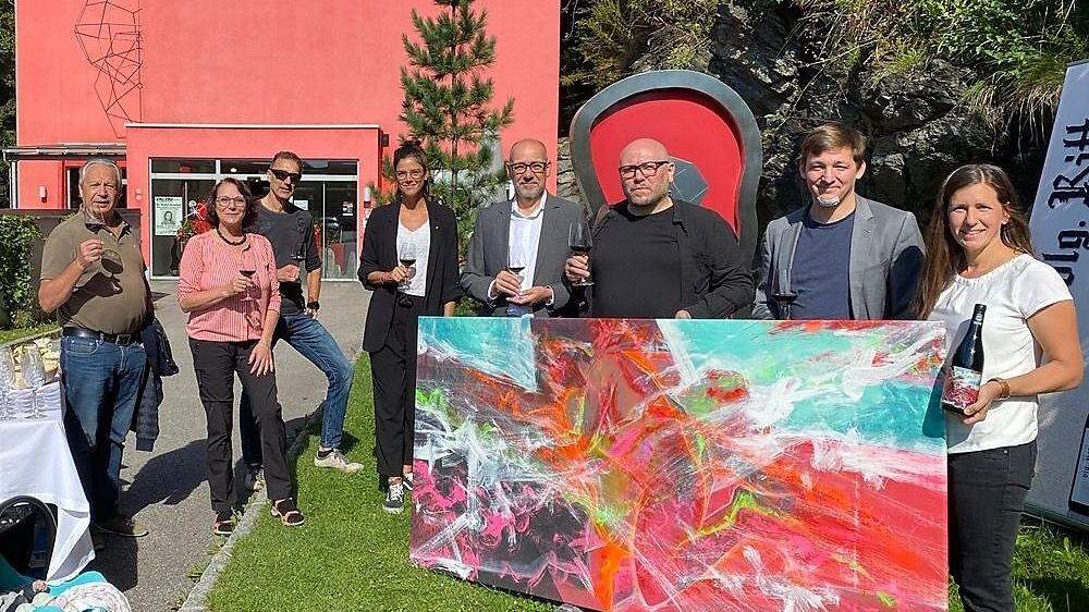 Helmut Zieser, Bettina Golob, Paul Warum, Anna Reiser, Jürgen Wildpaner, Christian Köstinger mit seinem Gemälde, Armin Egger und Winzerin Sabine David