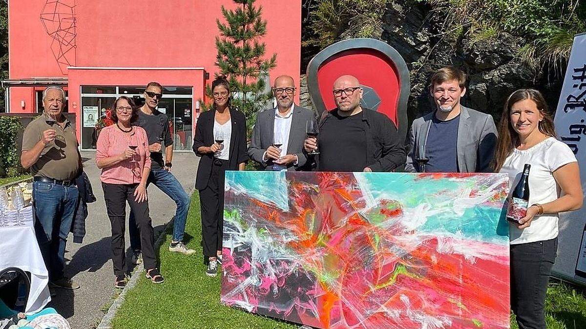 Helmut Zieser, Bettina Golob, Paul Warum, Anna Reiser, Jürgen Wildpaner, Christian Köstinger mit seinem Gemälde, Armin Egger und Winzerin Sabine David