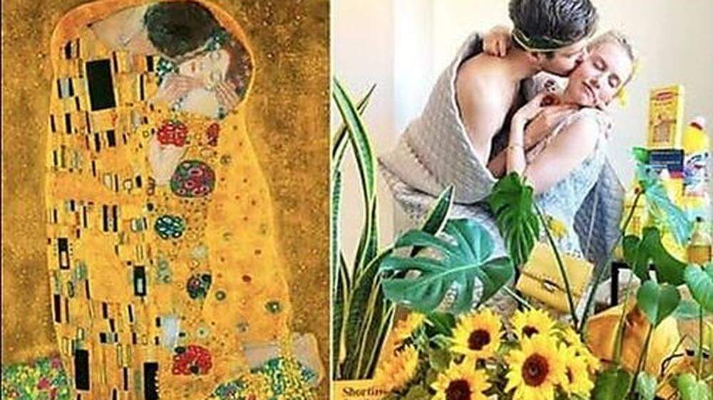 Gustav Klimts &quot;Kuss&quot;, von Kunstheimwerkern nachgestellt