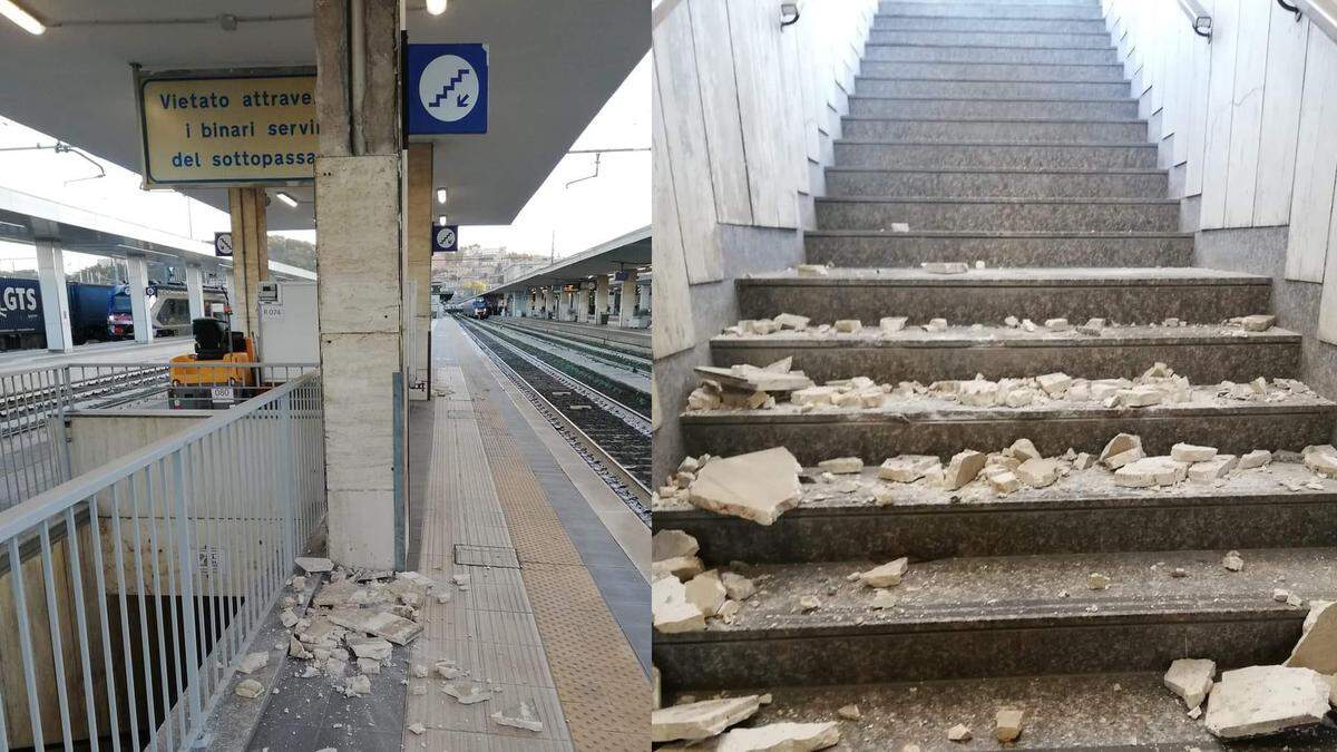 Der Bahnhof in Ancona nach dem Erdbeben.