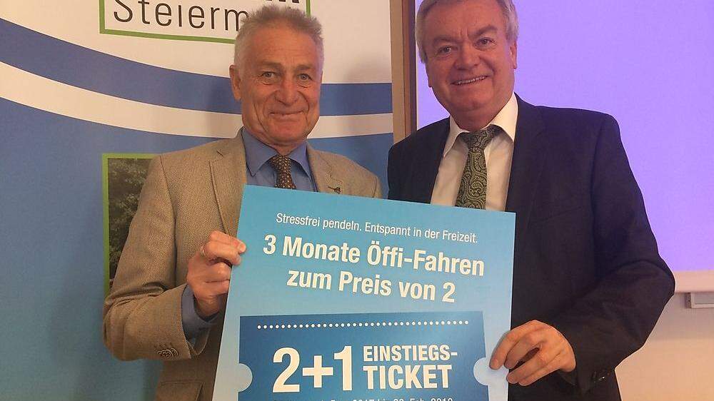 Gerhard Semmelrock und Anton Lang präsentieren das neue 2+1 Ticket