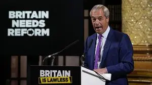 Leader of Britain's far-right party Reform UK, Nigel Farage speaks during a press conference in London on July 21, 2025. (Photo by CARLOS JASSO / AFP)