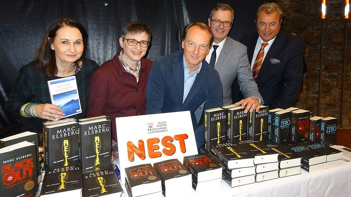 Autorin Andrea Nagele, Buchhändlerin Barbara Kreiner, Autor Marc Elsberg, Notar Erfried Bäck und Journalist Adolf Winkler 	