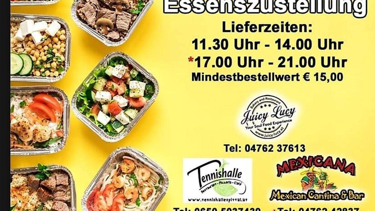 Wer Bedenken hat ins Restaurant zu gehen, bekommt im Raum Spittal das Essen zugestellt