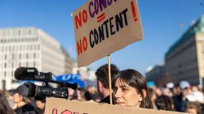 Demonstration gegen sexualisierte digitale Gewalt in Berlin