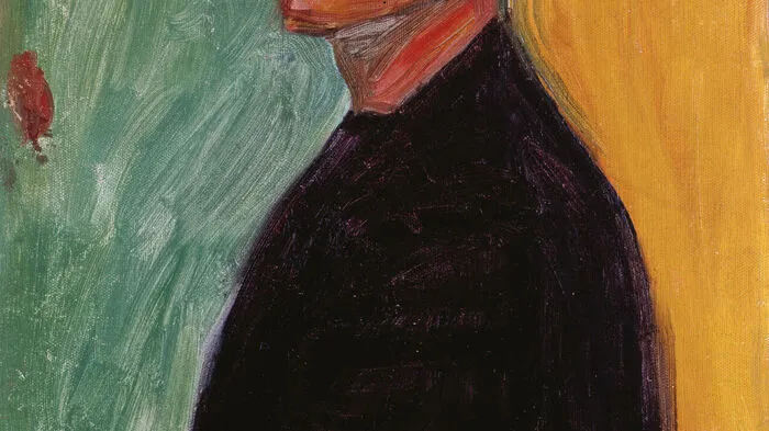 EDVARD MUNCH, SELBSTPORTRÄT VOR ZWEIFARBIGEM HINTERGRUND, 1904