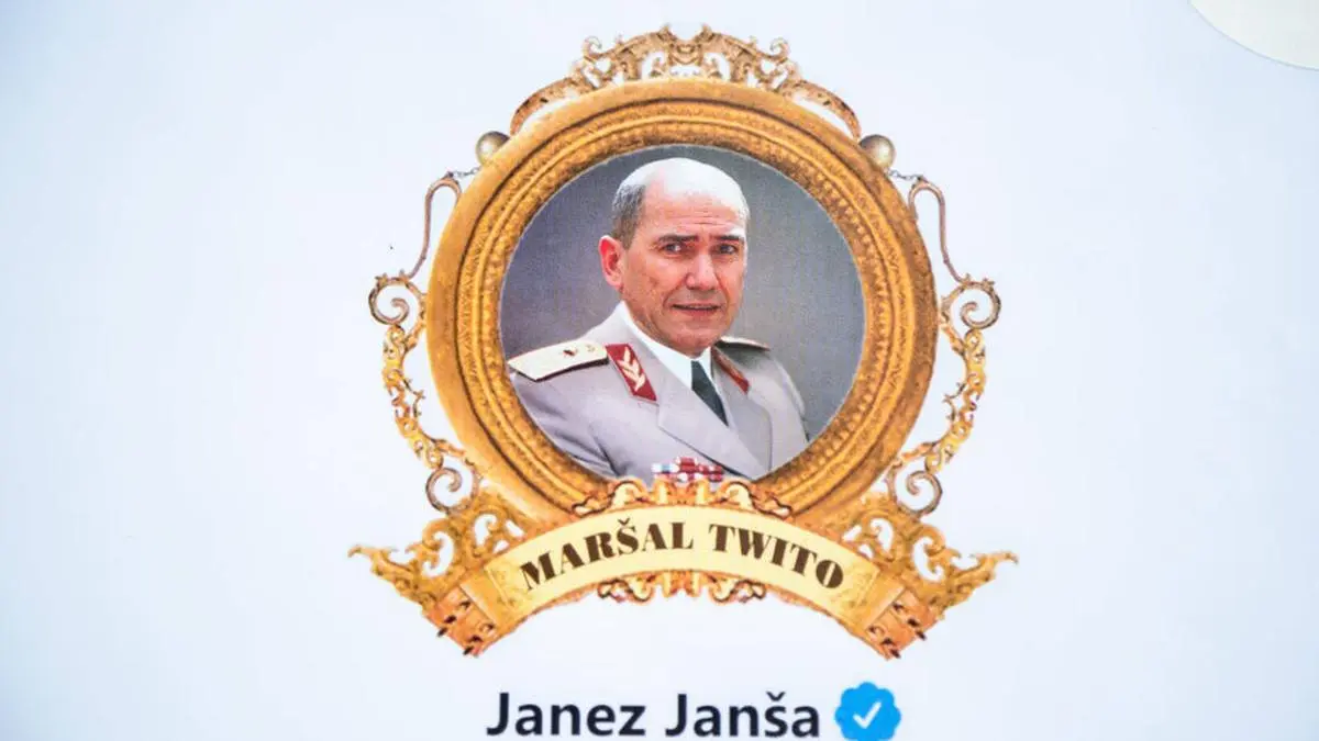 Janez Janša in einer Schmähfotomontage seiner Gegner