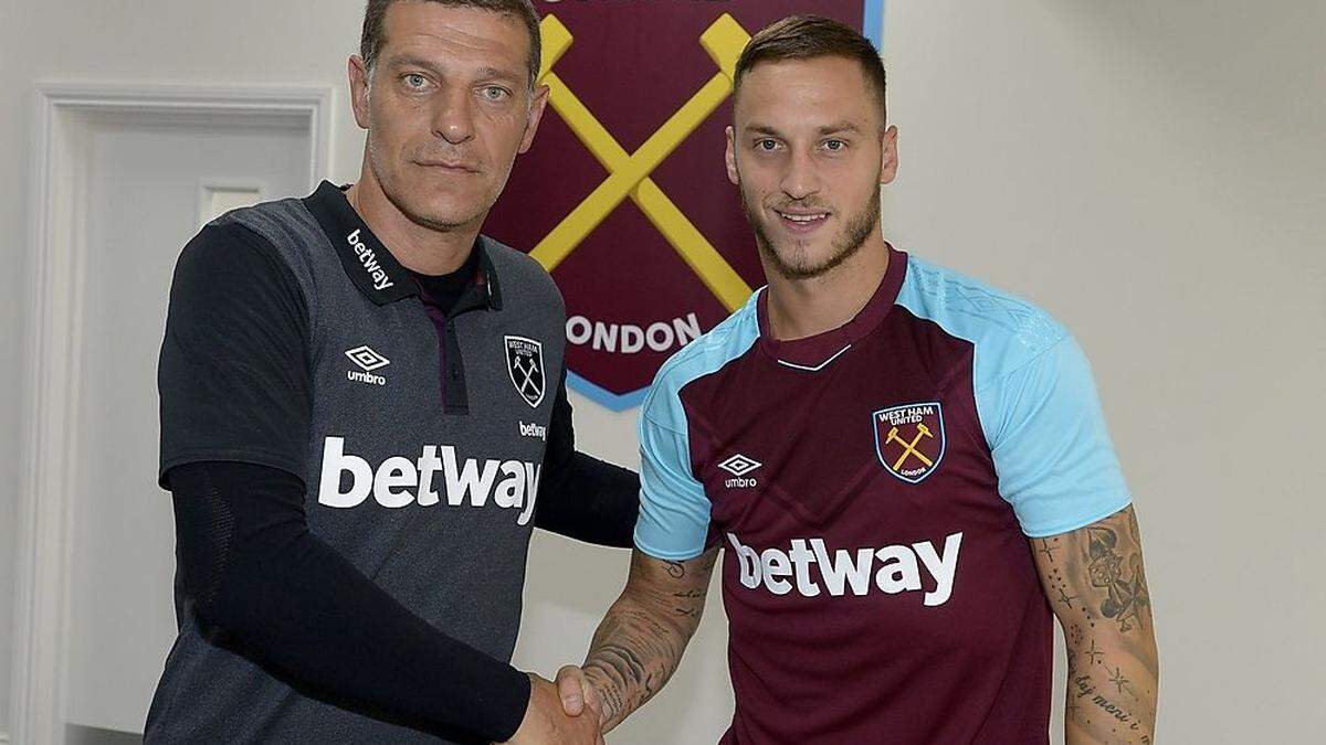 Marko Arnautovic mit West hams Trainer Slaven Bilic