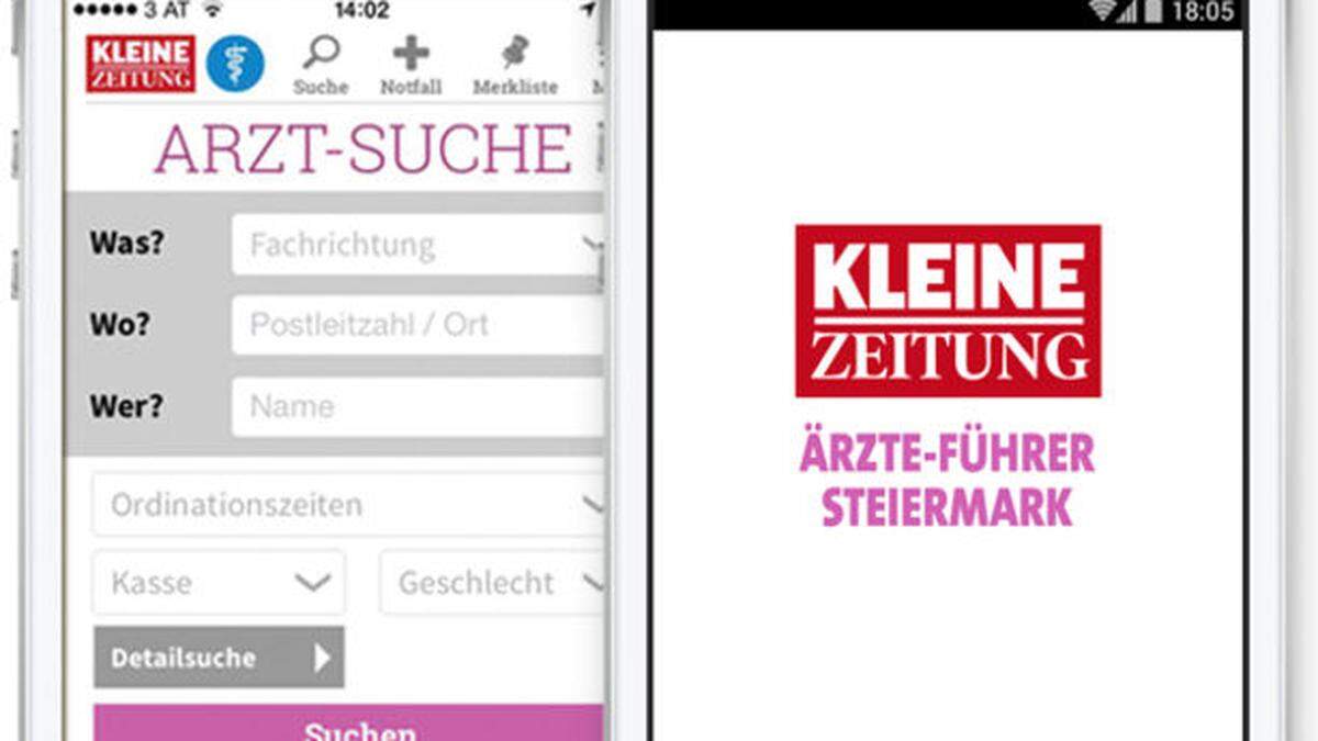 Mit der Ärzteführer-App der Kleinen Zeitung ist die Suche nach dem richtigen Mediziner ziemlich  einfach 