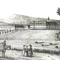Schloss Dornegg um 1825; aus der zum Schloss gehörenden Meierei wurde die „Impf-Regenerierungsanstalt zu Sankt Florian“