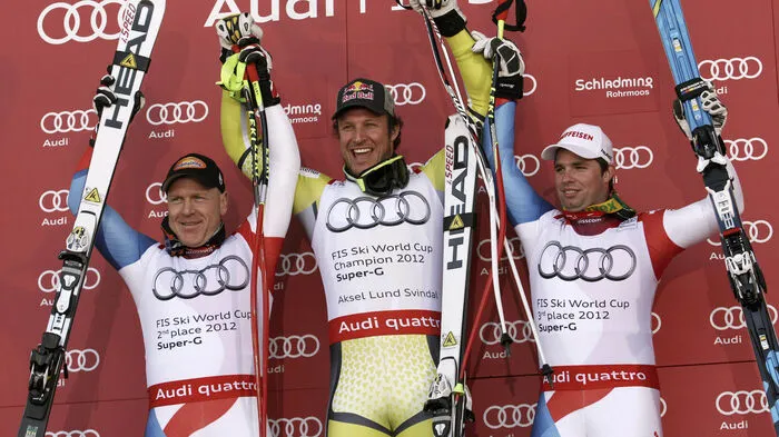 2012:  Aksel Lund Svindal (NOR, 413) Didier Cuche (SUI, 400) Beat Feuz (SUI, 368) 