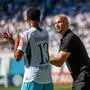 Trainer Christian Ilzer Hoffenheim spricht mit Bernardo Hoffenheim  GER, FC Hansa Rostock vs. TSG Hoffenheim, Fußball, Männer, DFB-Pokal, 1.Runde, Spielzeit 2025/2026, 16.08.2025 Rostock Ostseestadion Mecklenburg - Vorpommern Deutschland *** Coach Christian Ilzer Hoffenheim talks to Bernardo Hoffenheim GER, FC Hansa Rostock vs TSG Hoffenheim, Football, Men, DFB Pokal, 1 Round, Season 2025 2026, 16 08 2025 Rostock Ostseestadion Mecklenburg Vorpommern Germany