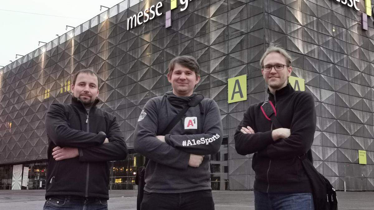 Rene Fasching, Thomas Rossmann, Kurt Mauerhofer (v.l.) vom Verein VulkanLan vor der Messe Graz, wo sie seit nunmehr drei Jahren die VulkanLan veranstalten