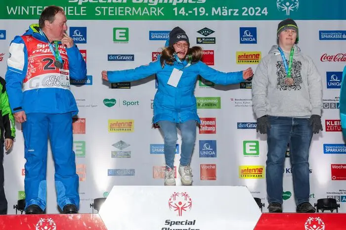 SCHLADMING,AUSTRIA,16.MAR.24 - SPECIAL OLYMPICS - National Winter Games 2024, award ceremony. Image shows athletes. Keywords: medals.
Photo: GEPA pictures/ Harald Steiner