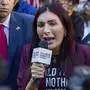 FILE - Right-wing activist Laura Loomer speaks in front of the courthouse where the hush-money trial of Donald Trump is underway, April 15, 2024, in New York. (AP Photo/Ted Shaffrey, File)