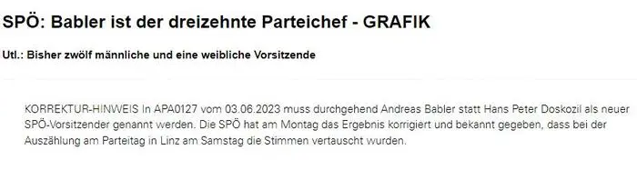 Auch die APA musste eine Korrektur vornehmen 