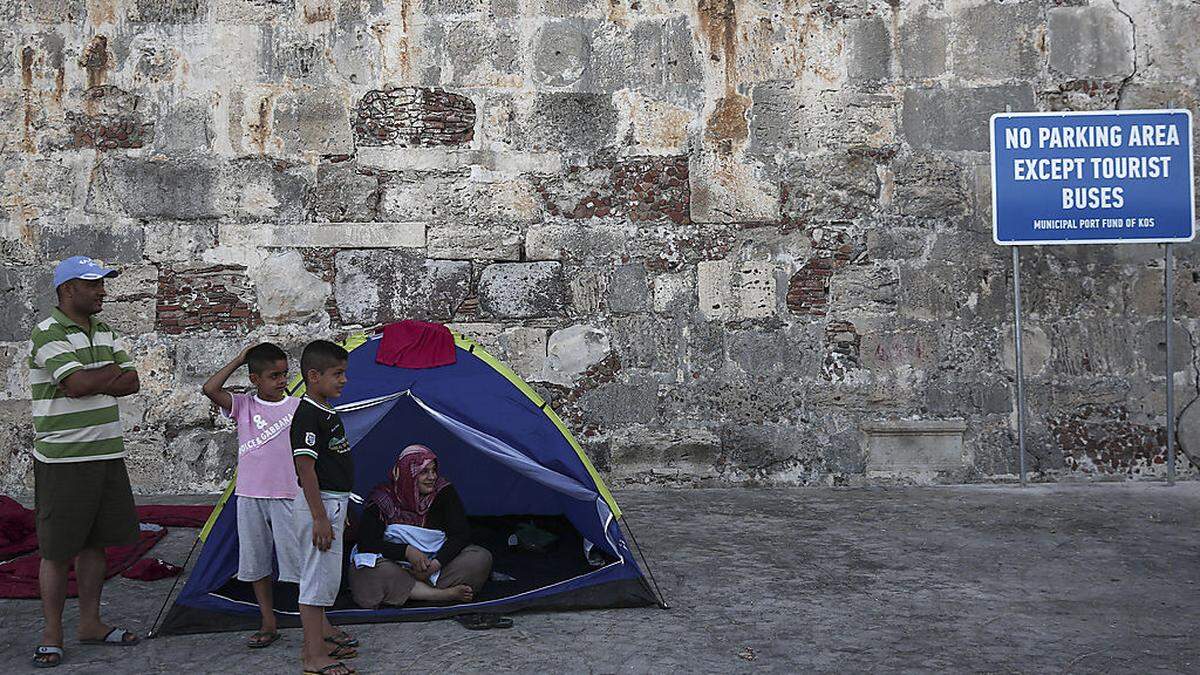 Gestrandete Flüchtlinge auf der Insel Kos