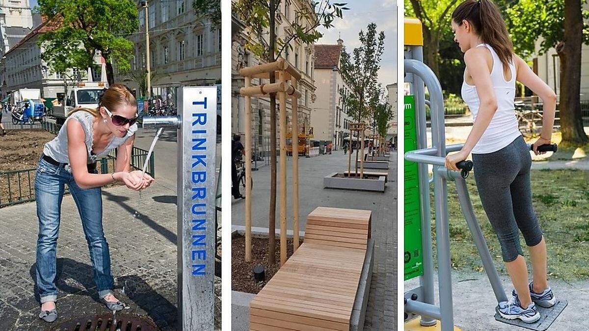 Einen Trinkbrunnen wünschen sich viele Grazer genauso wie Bäume, Bänke und Freiluft-Fitnessstationen