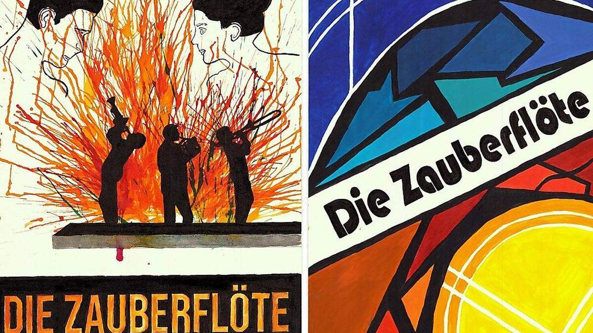 Zwei Plakat-Entwürfe für das kommende Musical am BORG Kindberg: Rechts das Plakat von Gallo Gabor (8A), links die Idee von Lena Kroisenbrunner (7A)