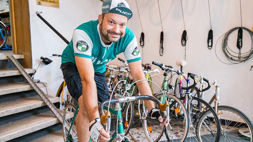 David Bernkopf strampelt sich schon warm für die sechste Auflage des Vintage- Radrennens „Styroica“