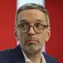 The leader of Austria's Freedom Party FPOe, Herbert Kickl, addresses a news conference in Vienna, Austria, Wednesday, Feb 12, 2025. (AP Photo/Heinz-Peter Bader)