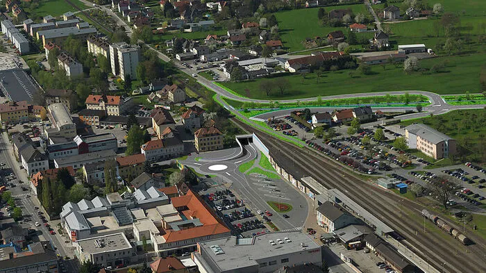 Im Bereich des jetzigen Bahnüberganges St. Jakober Straße beim Bahnhof soll ein Kreisverkehr die Sicherheit erhöhen