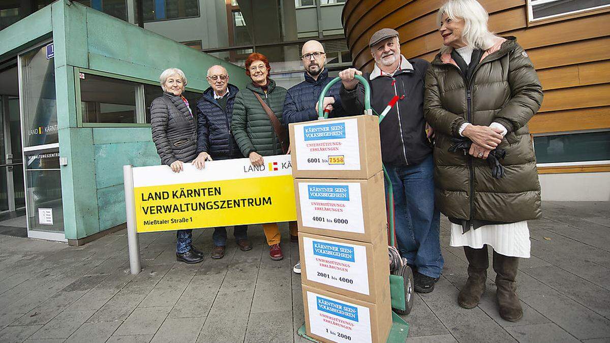 Die Initiatoren des Seenvolksbegehrens Gerlinde Darnhofer, Brigitte Nachbar, Till Darnhofer, Gerhard Godescha, Walter Polesnik, Isabella Mittelstädt