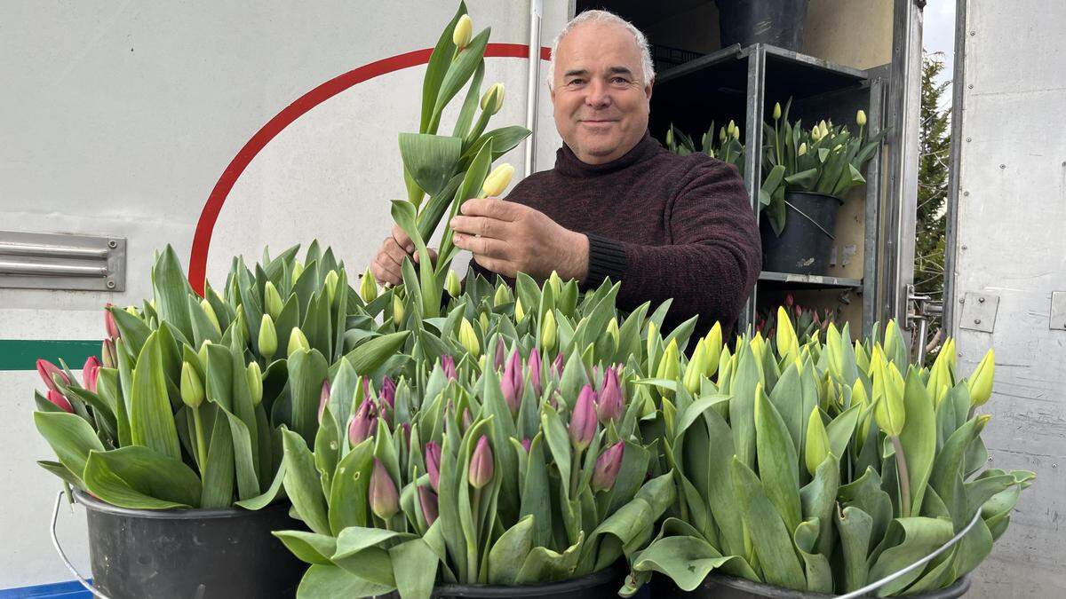 Valentin Schrei aus Frösau mit seinen bunten Frühlingsboten