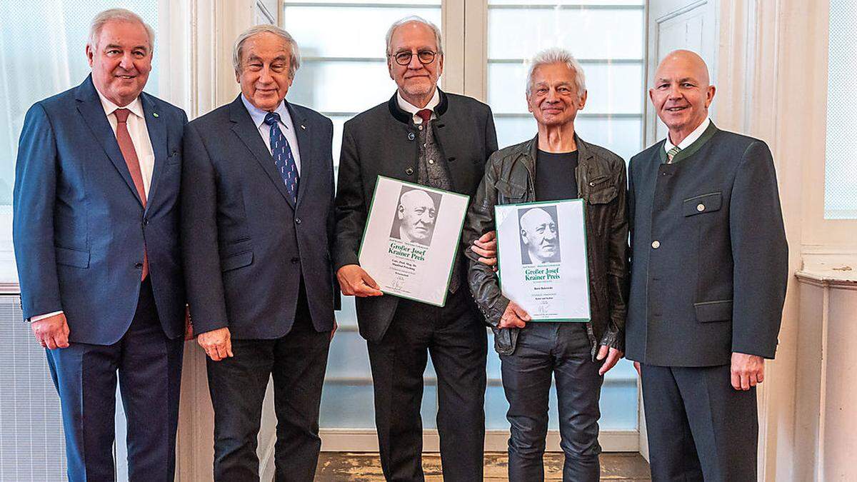 Großer Josef Krainer-Preis für Boris Bukowski + Manfred Prisching (mit Schützenhöfer, Schöpfer, Krainer)