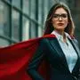 Superhero business woman in suit with cape