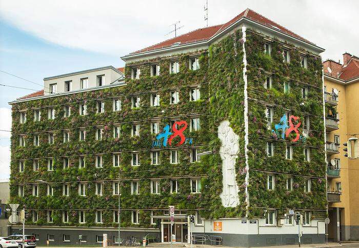 Die Grünfassade der MA 48 in Wien Margareten feierte im Vorjahr ihren zehnten Geburtstag. Auf 850 Quadratmetern Fassade wurden bei der Sanierung rund 17.000 Pflanzen eingesetzt. Berechnungen zufolge spart die Begrünung 45 Klimageräte im Jahr ein