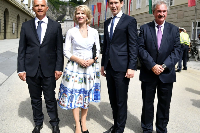 Außenpolitischer Kulturgipfel: Didier Burkhalter (Schweiz), Aurelia Frick (Liechtenstein), Sebastian Kurz (Österreich), Jean Asselborn (Luxemburg)