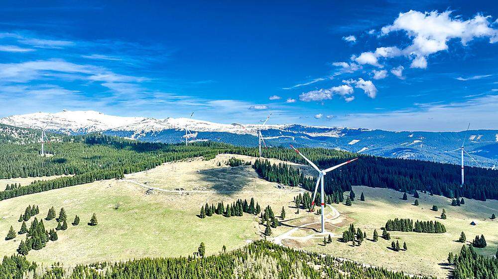 Der Windpark Steinberger Alpe im Lavanttal an der Grenze zur Steiermark