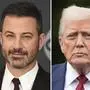Jimmy Kimmel appears at the Walt Disney Television upfront in New York on May 14, 2019, left, and President Donald Trump appears on the South Lawn of the White House on Aug. 1, 2025, in Washington. (AP Photo)