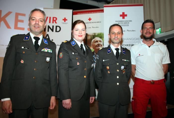 Die neue Bezirksstellenleitung des Roten Kreuzes Deutschlandsberg: Bernhard Pölzl, Stefanie Masser, Florian Klug und Peter Grasl (v. l.)