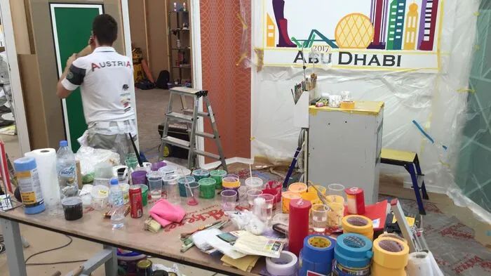 Der Arbeitsplatz von Maler Sebastian Gruber bei den WorldSkills.