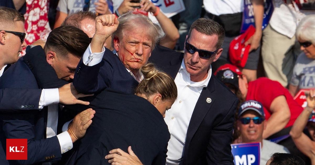 Einfache Sprache Donald Trump wurde bei einer WahlVeranstaltung