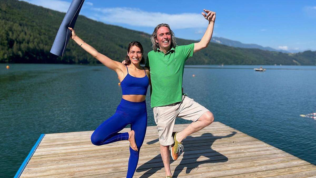 Laetitia Skalla und ihr Onkel Willi Sittlinger, in dessen Strandbad die Yoga-Einheiten stattfinden.