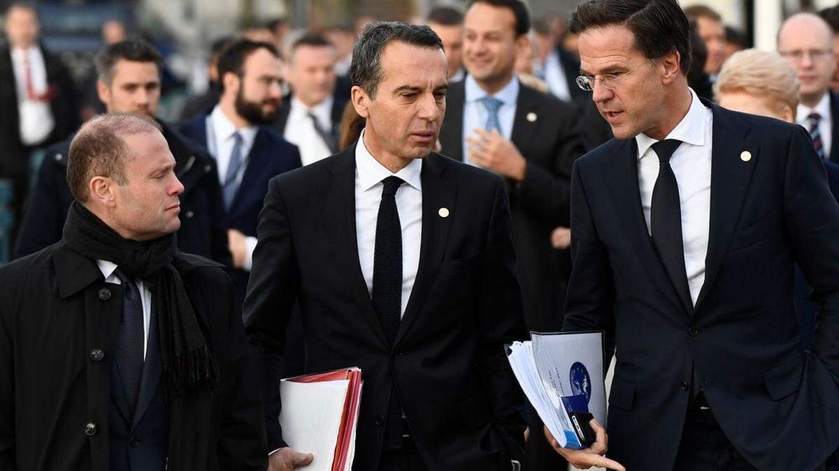 Christian Kern (Mitte) mit Maltas Premierminister Joseph Muscat (links) und dem niederländischen Premierminister Mark Rutte in Göteborg