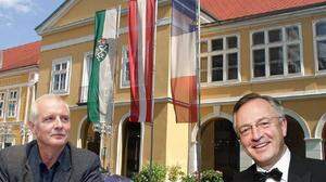 „Palazzo Prozzo“: Die Estag-Firmenzentrale in Graz wurde zum Sinnbild des Skandals (links im Bild Gerhard Hirschmann, rechts Günter Dörflinger)