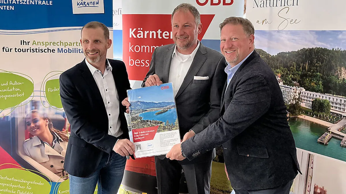 (vlnr) Roland Sint, Sprecher der Tourismusregionen Kärnten, Reinhard Wallner. ÖBB Personenverkehr Körnten und Osttirol, Robert Gasser, Direktor Hotel Werzers