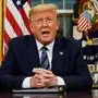 US President Donald Trump addresses the Nation from the Oval Office about the widening novel coronavirus (Covid-19) crisis in Washington, DC on March 11, 2020. - President Donald Trump announced on March 11, 2020 the United States would ban all travel from Europe for 30 days starting to stop the spread of the coronavirus outbreak. "To keep new cases from entering our shores, we will be suspending all travel from Europe to the United States for the next 30 days. The new rules will go into effect Friday at midnight," Trump said in an address to the nation. (Photo by Doug Mills / POOL / AFP)