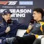 BAHREIN - Max Verstappen Red Bull Racing and Lando Norris McLaren during a press conference, PK, Pressekonferenz on the second day of testing at the Bahrain International Circuit ahead of the start of the Formula One season. ANP SEM VAN DER WAL xVIxANPxSportx/xxANPxIVx 521059740 originalFilename: 521059740.jpg