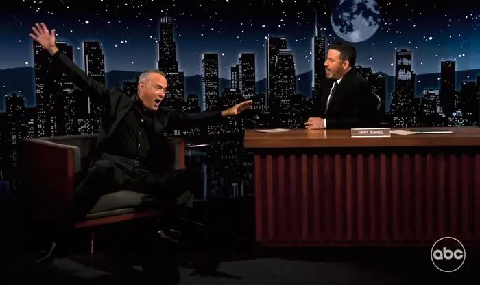 November 04, 2021 - Hollywood, California, USA. - TOM HANKS chats with host JIMMY KIMMEL on the November 02, 2021 edition of Jimmy Kimmel Live Hollywood U.S. - ZUMAce6_ 20211104_zaf_ce6_009 Copyright: xAbc/JimmyxKimmelxLivex 